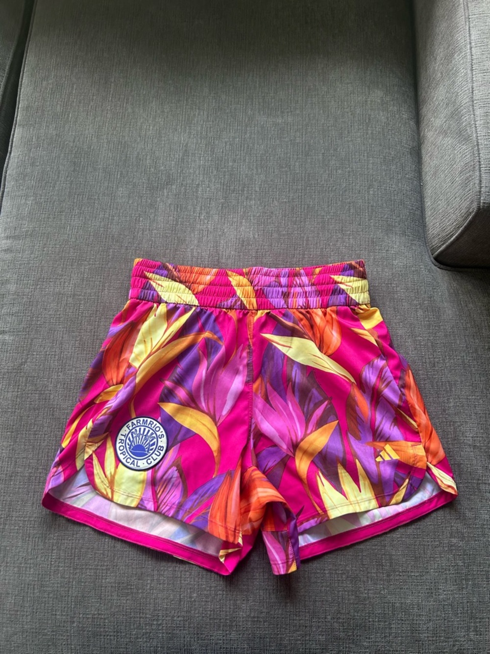 NWOT FARM Rio x Adidas Pink Tropical Leaf Athletic Shorts